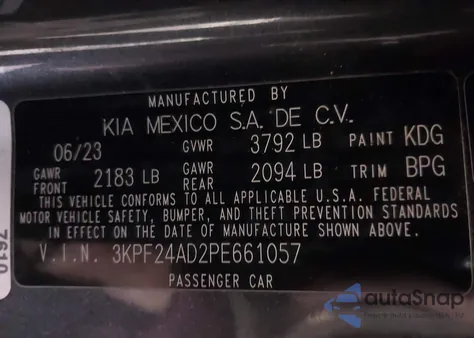 2023 Kia Forte Lxs z USA, uszkodzony, nr VIN 3KPF24AD2PE661057